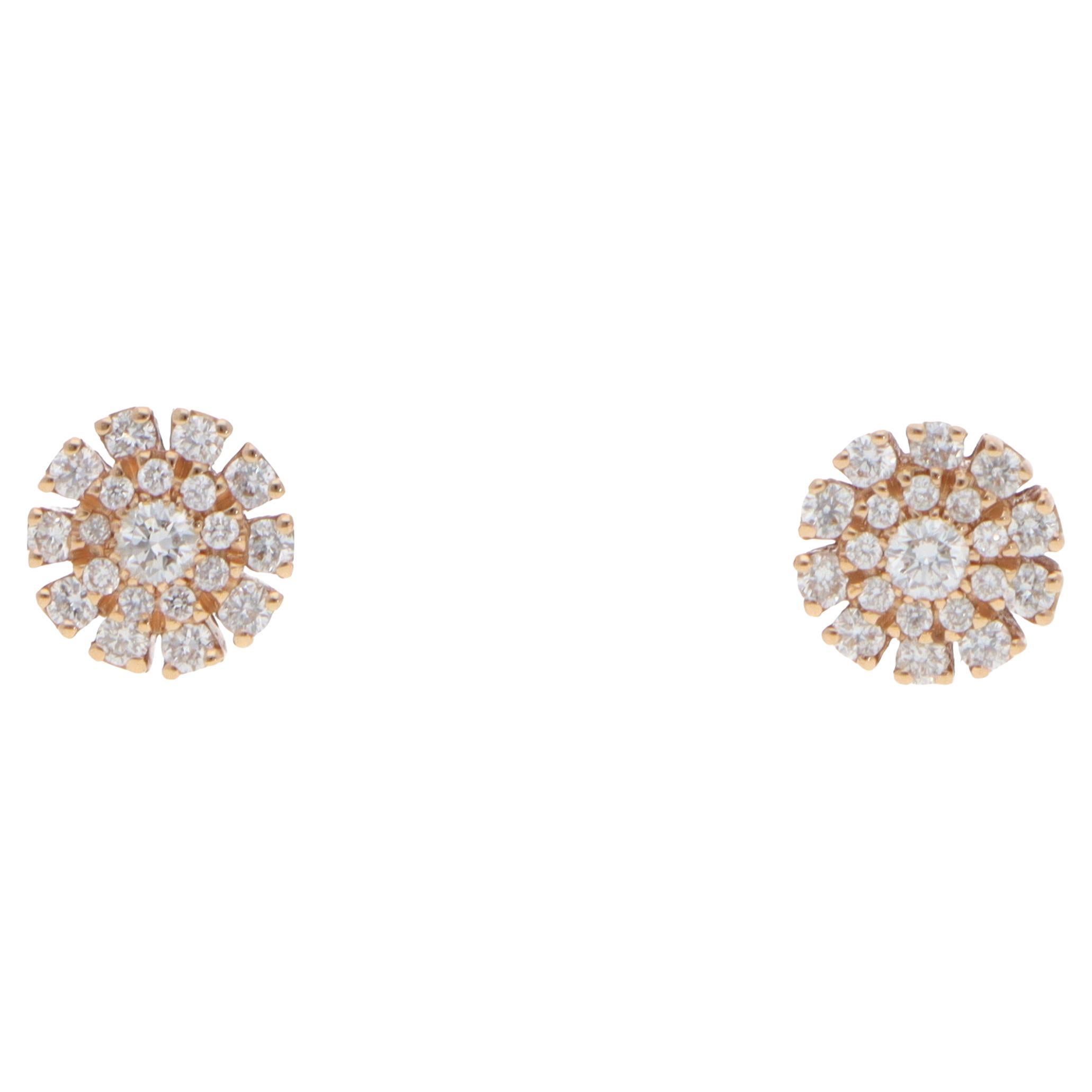 Pendientes vintage Damiani Margherita de oro rosa y blanco con diamantes en racimo en venta