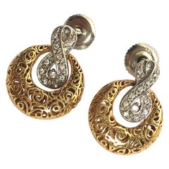 Vintage Damond, 18 Carat Yellow and White Gold Earrings