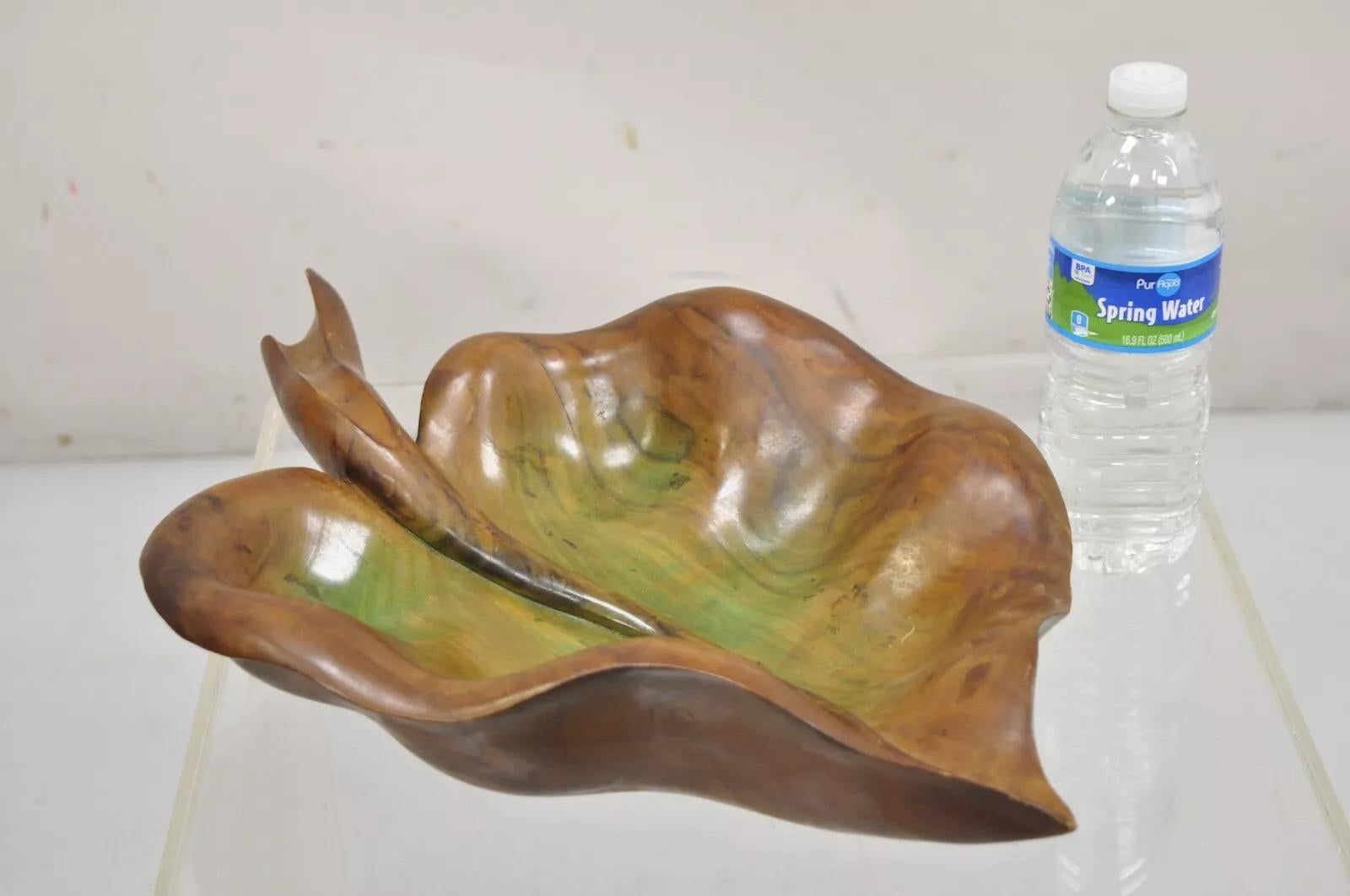 Vintage Dan Karner Mid Century Modern Hand Carved Wood Leaf Centerpiece Bowl For Sale 4