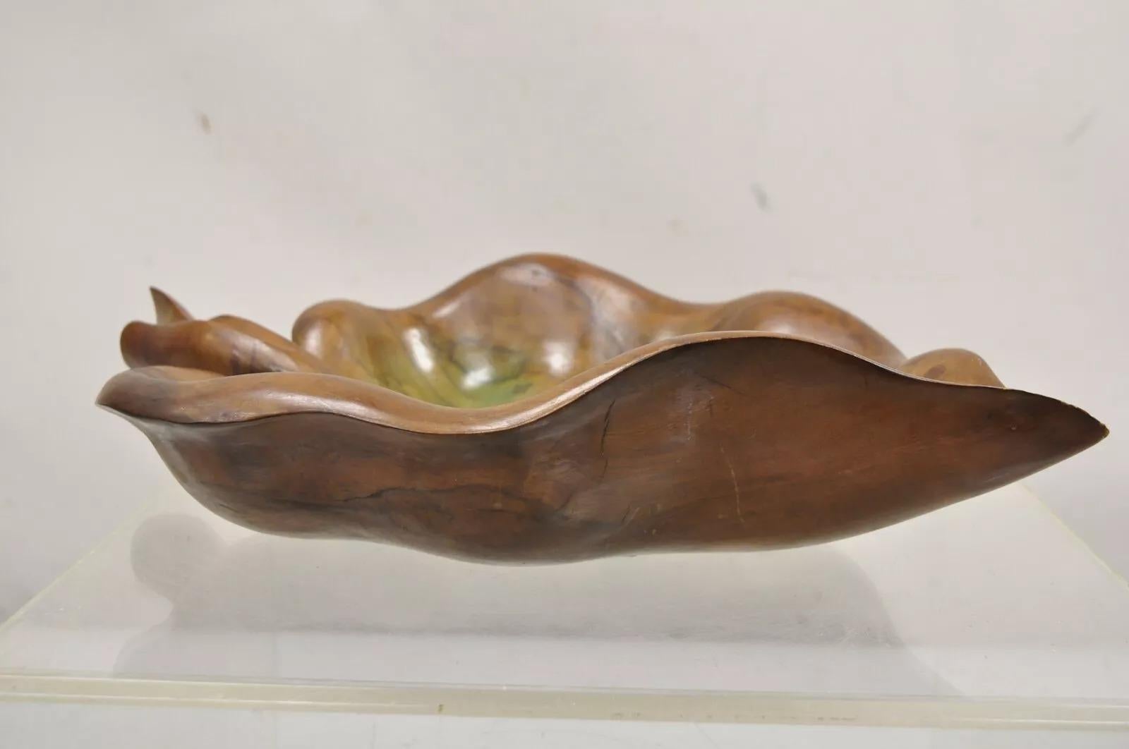 Vintage Dan Karner Mid Century Modern Hand Carved Wood Leaf Centerpiece Bowl For Sale 5