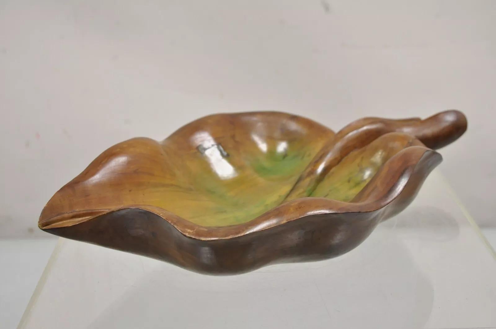 Mid-Century Modern Vintage Dan Karner Mid Century Modern Hand Carved Wood Leaf Centerpiece Bowl For Sale