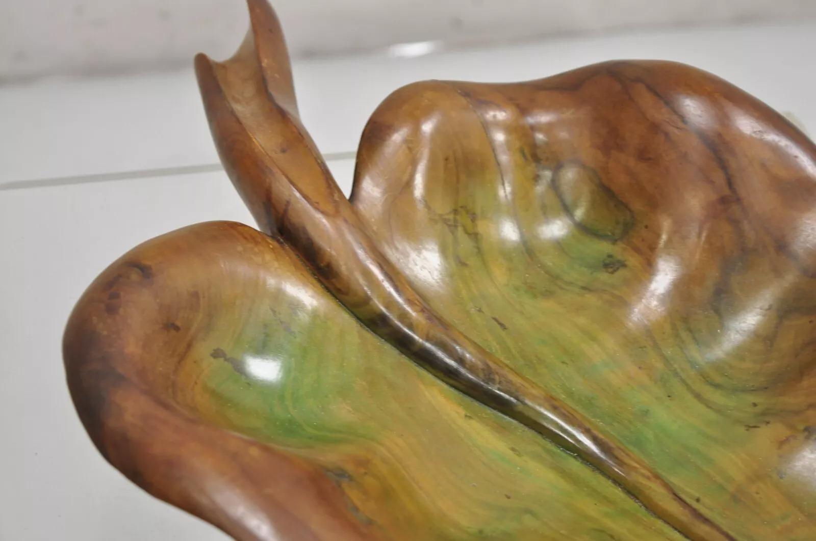 Unknown Vintage Dan Karner Mid Century Modern Hand Carved Wood Leaf Centerpiece Bowl For Sale