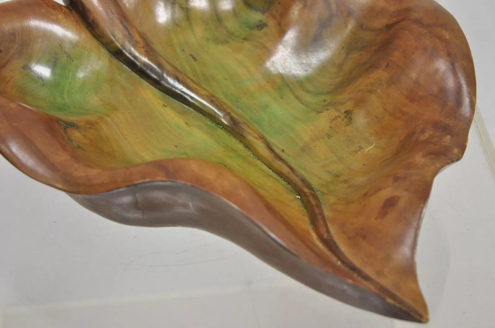 Vintage Dan Karner Mid Century Modern Hand Carved Wood Leaf Centerpiece Bowl In Good Condition For Sale In Philadelphia, PA