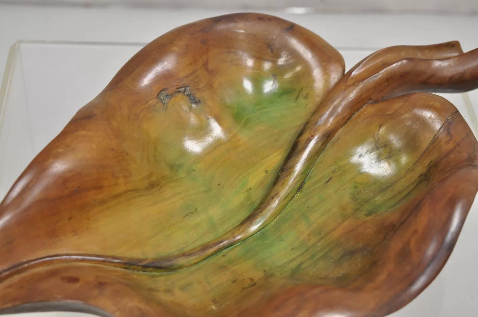 20th Century Vintage Dan Karner Mid Century Modern Hand Carved Wood Leaf Centerpiece Bowl For Sale