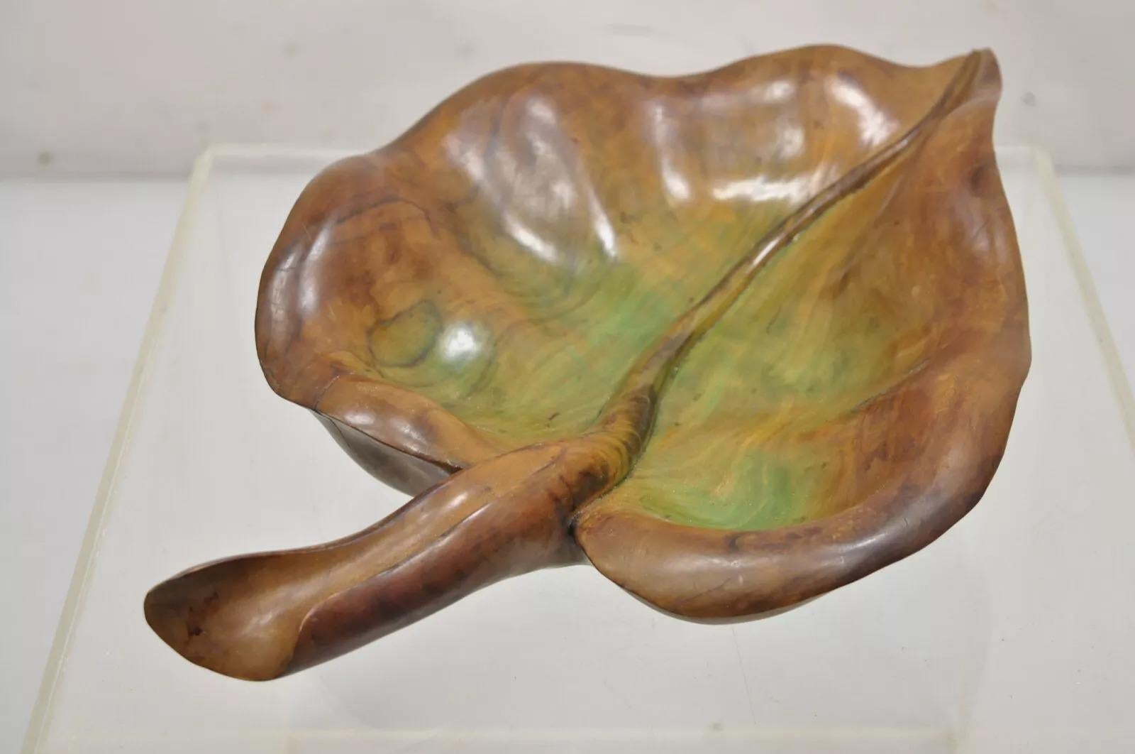 Vintage Dan Karner Mid Century Modern Hand Carved Wood Leaf Centerpiece Bowl For Sale 1