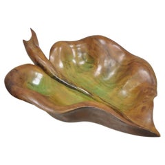 Vintage Dan Karner Mid Century Modern Hand Carved Wood Leaf Centerpiece Bowl