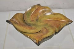 Vintage Dan Karner Mid Century Modern Ciotola quadrata con foglie di legno intagliate