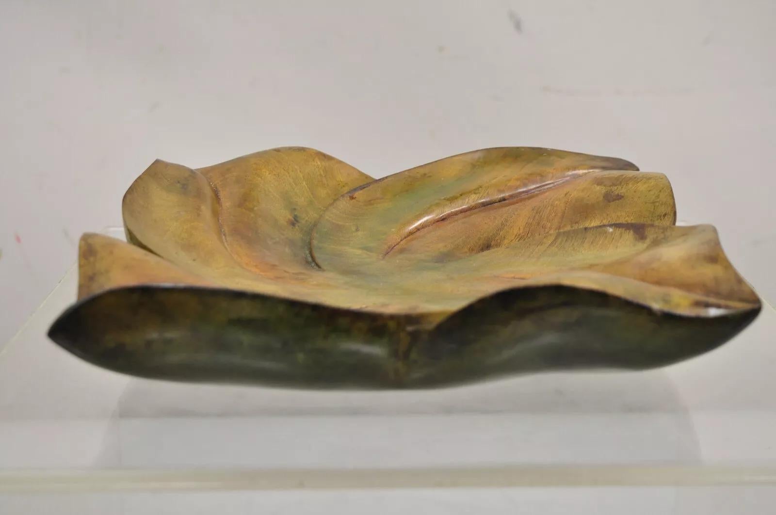 Unknown Vintage Dan Karner Mid Century Modern Square Carved Wood Leaf Centerpiece Bowl For Sale