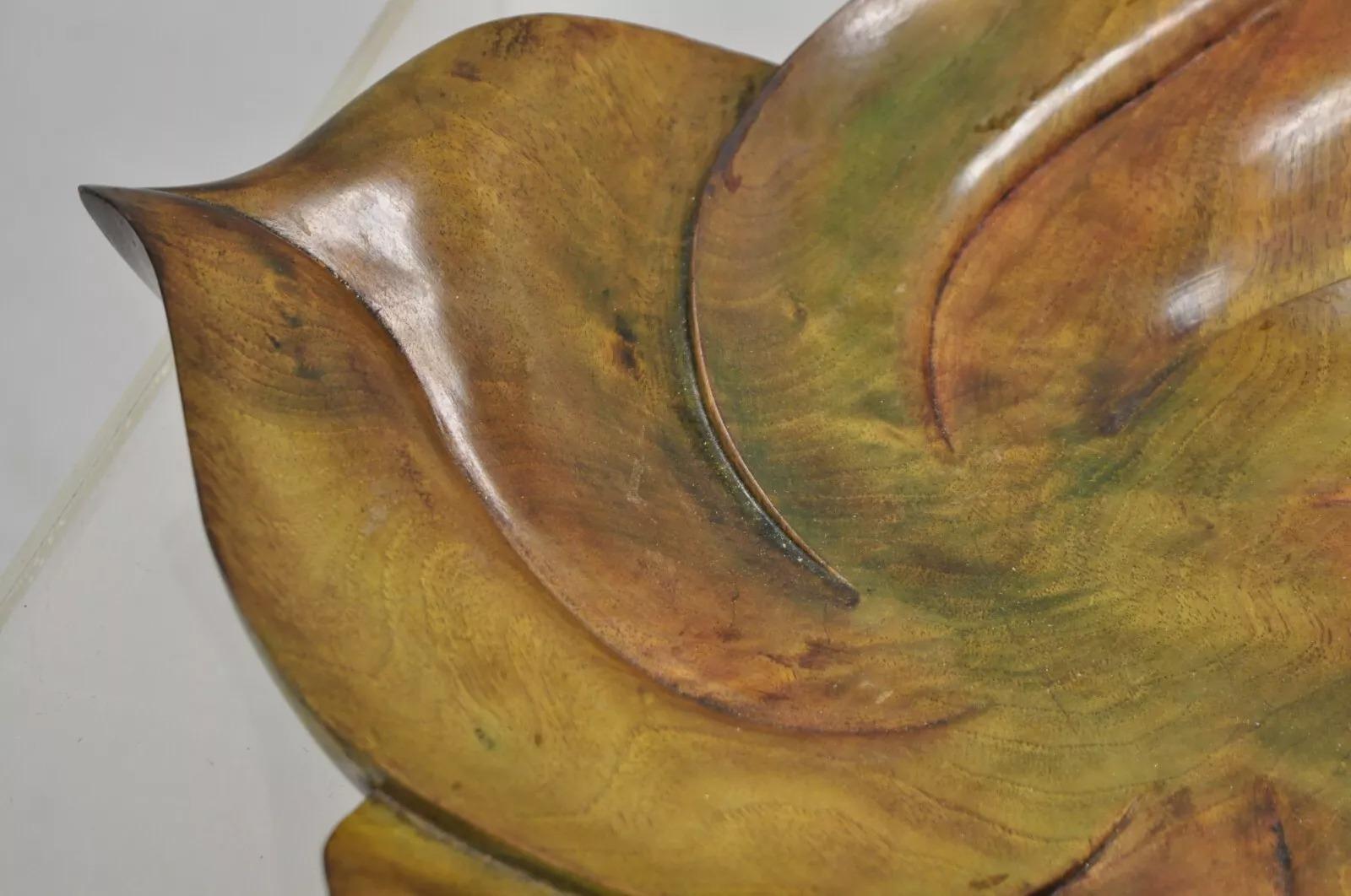 Vintage Dan Karner Mid Century Modern Square Carved Wood Leaf Centerpiece Bowl In Good Condition For Sale In Philadelphia, PA