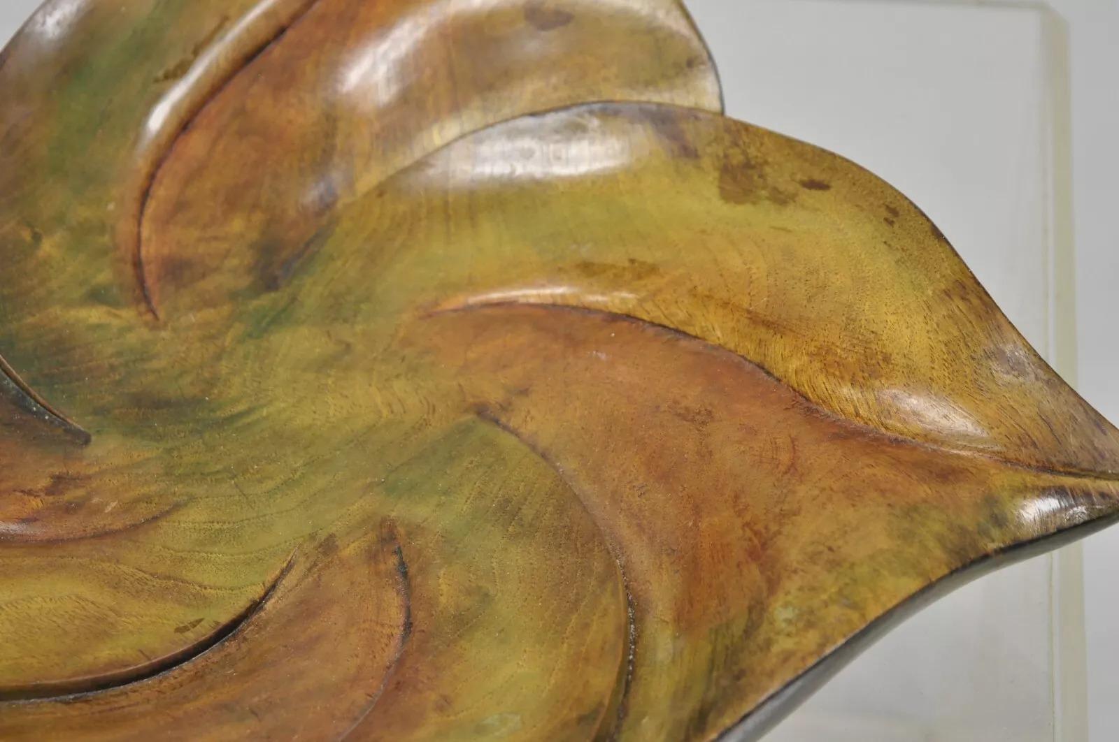 20th Century Vintage Dan Karner Mid Century Modern Square Carved Wood Leaf Centerpiece Bowl For Sale