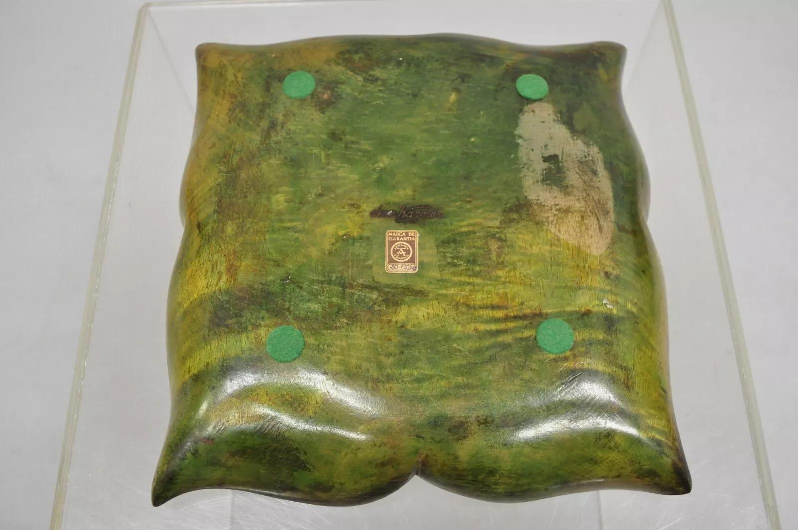 Vintage Dan Karner Mid Century Modern Square Carved Wood Leaf Centerpiece Bowl For Sale 1