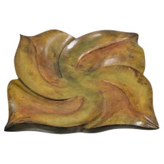Vintage Dan Karner Mid Century Modern Square Carved Wood Leaf Centerpiece Bowl