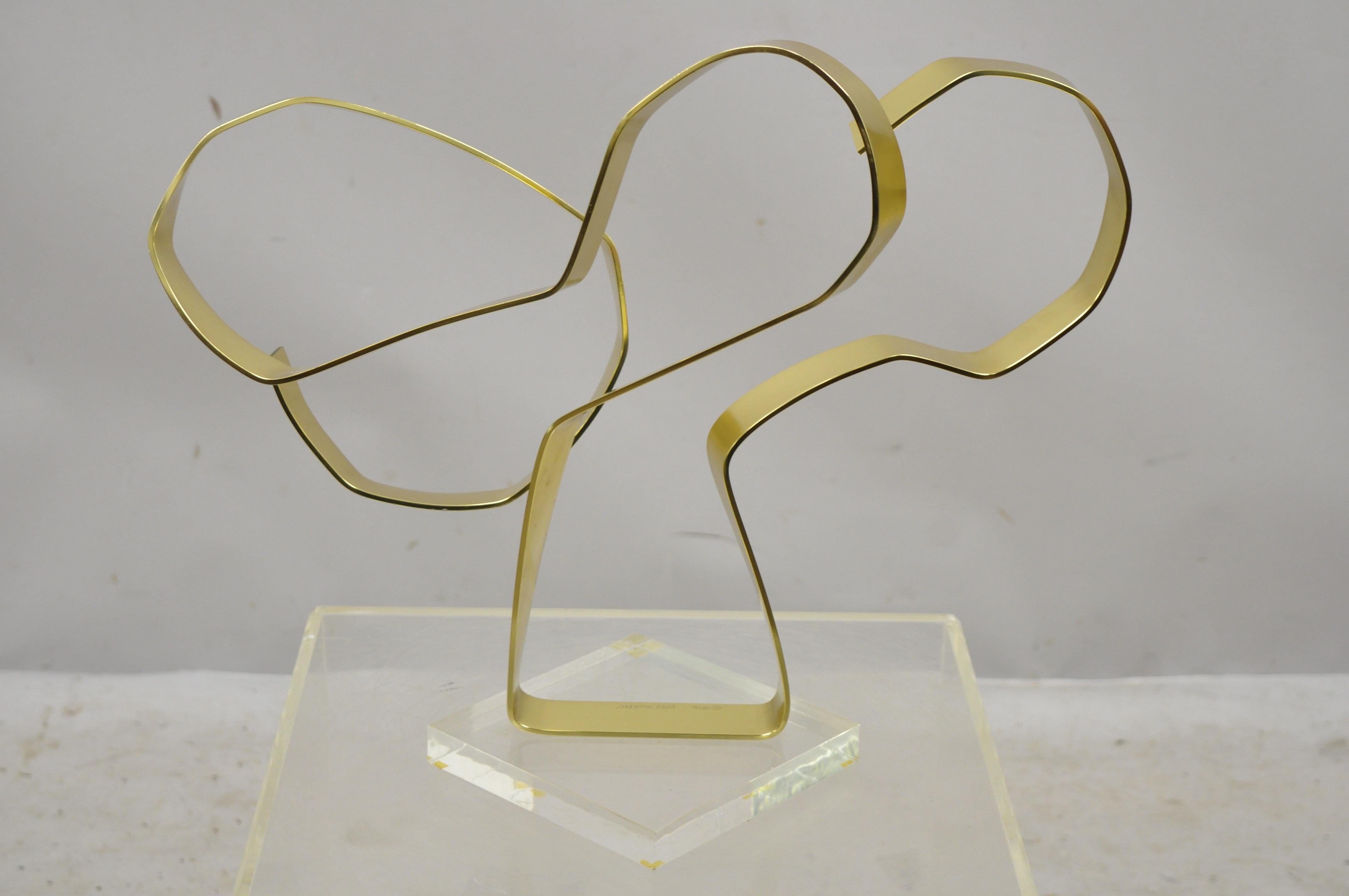 Vintage Dan Murphy 1976 Brass Ribbon Abstract Sculpture on Lucite Base, Signed For Sale 6