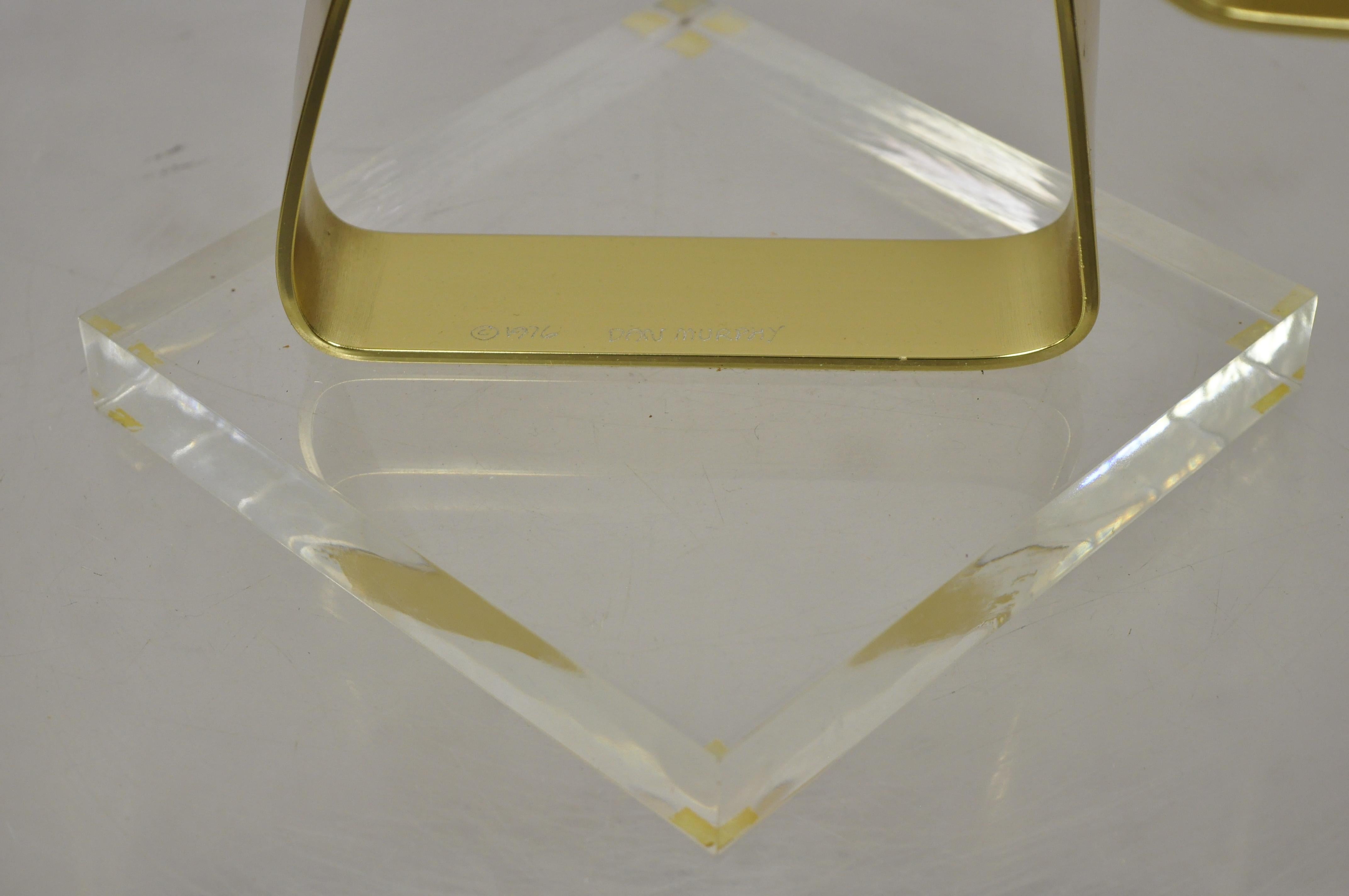 North American Vintage Dan Murphy 1976 Brass Ribbon Abstract Sculpture on Lucite Base, Signed For Sale