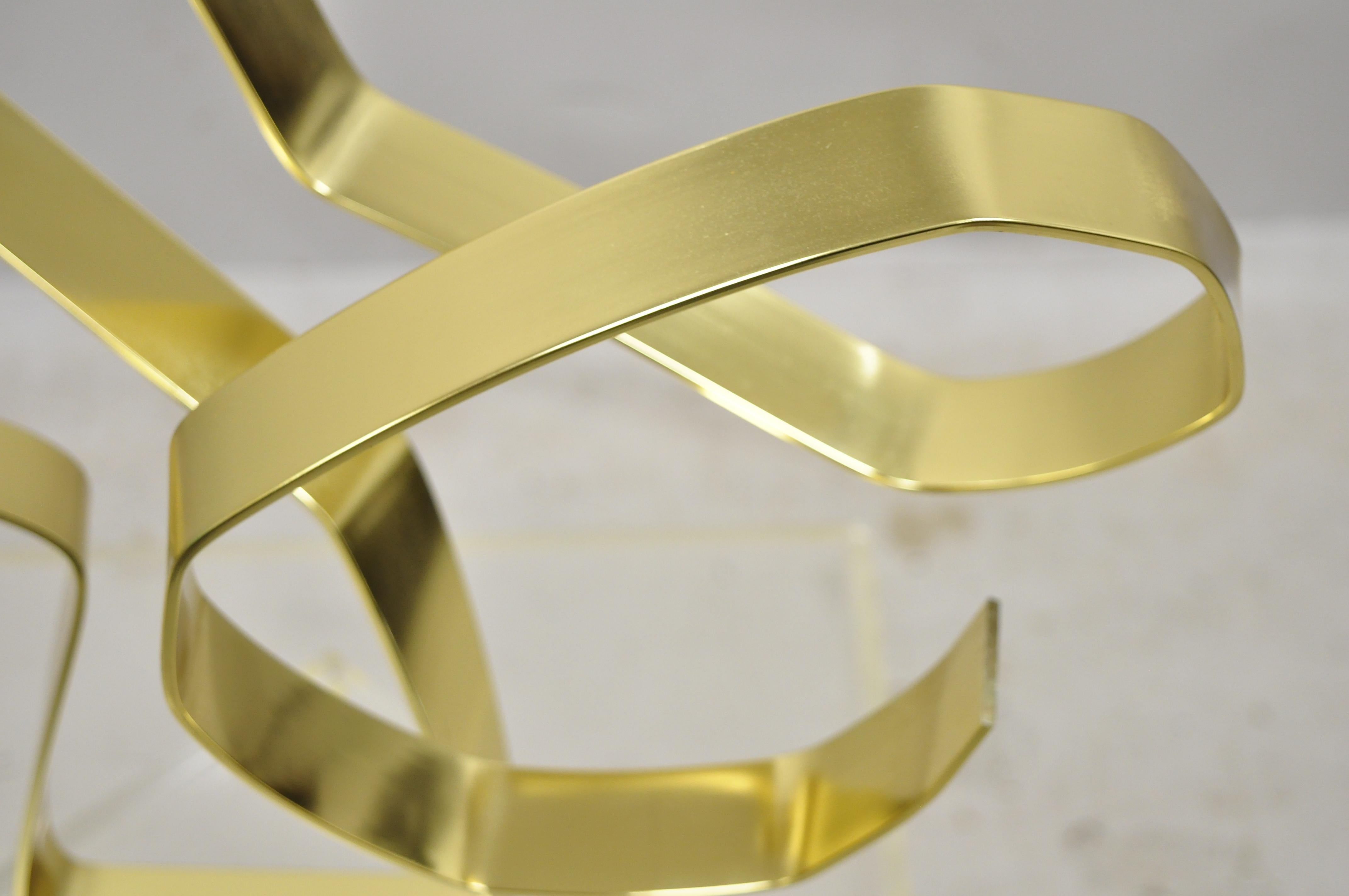 20th Century Vintage Dan Murphy 1976 Brass Ribbon Abstract Sculpture on Lucite Base, Signed For Sale