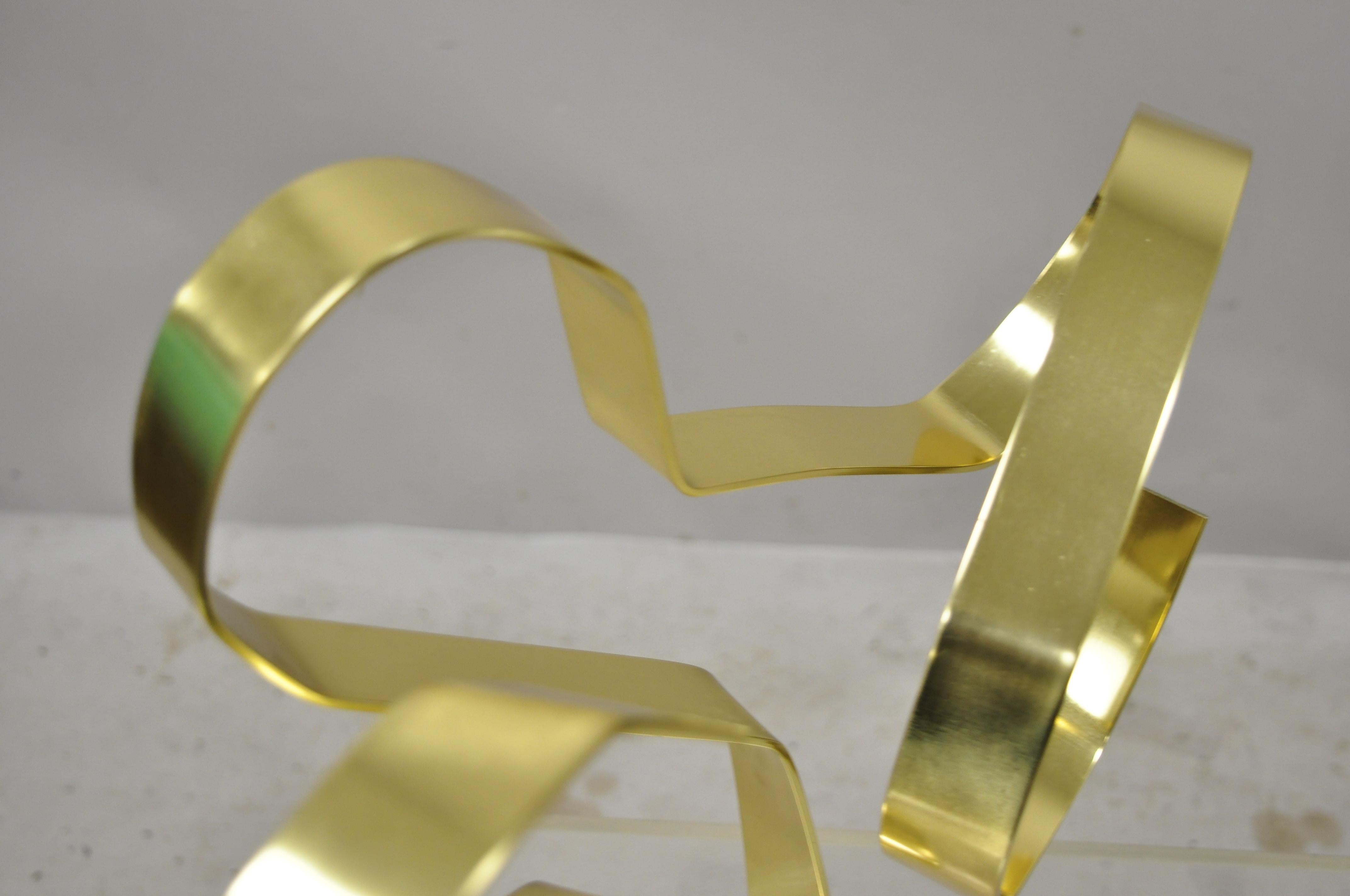 Vintage Dan Murphy 1976 Brass Ribbon Abstract Sculpture on Lucite Base, Signed For Sale 1