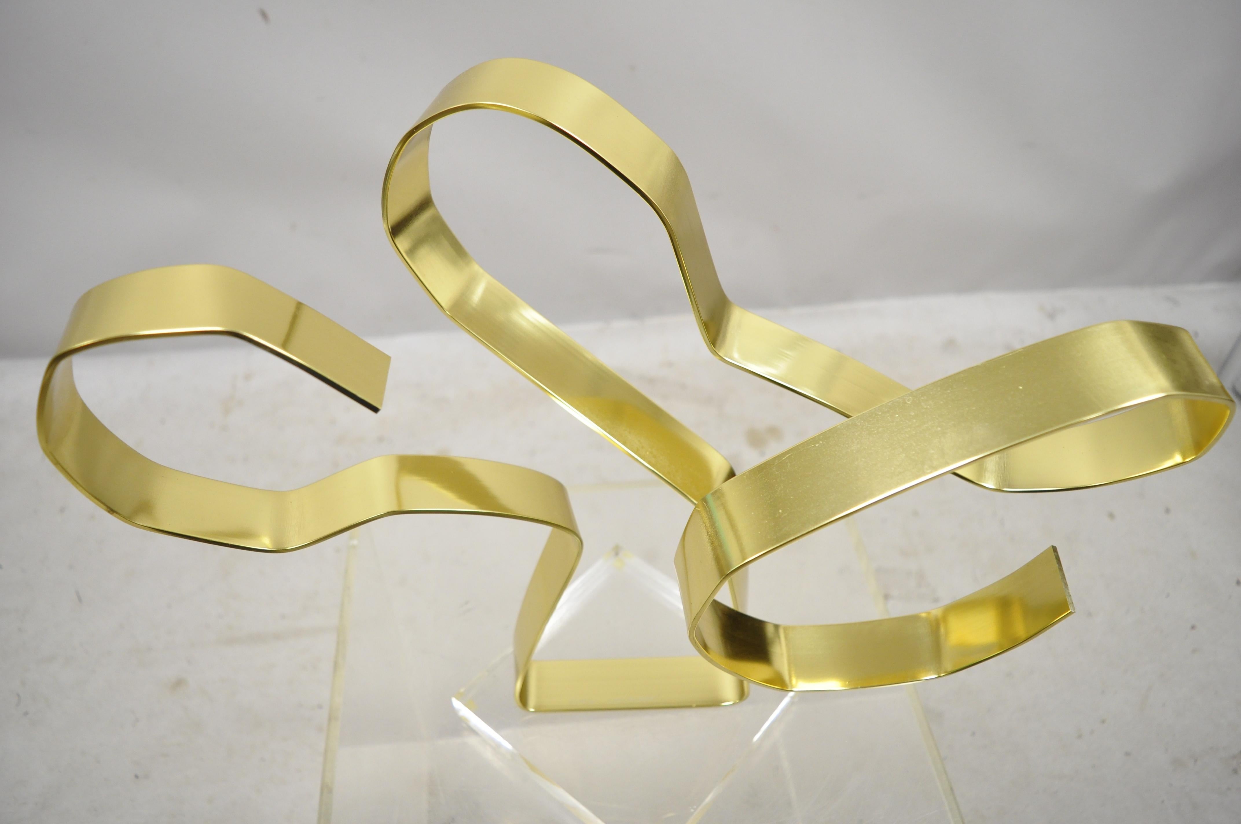 Vintage Dan Murphy 1976 Brass Ribbon Abstract Sculpture on Lucite Base, Signed For Sale 2