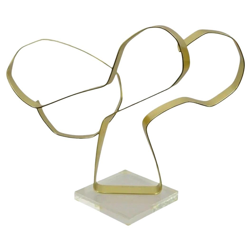Vintage Dan Murphy 1976 Brass Ribbon Modern Abstract Sculpture on Lucite Base