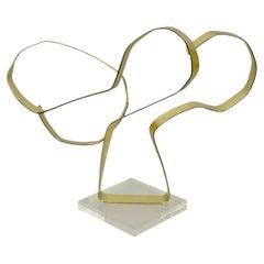 Vintage Dan Murphy 1976 Brass Ribbon Modern Abstract Sculpture on Lucite Base