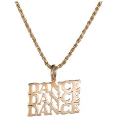 Vintage Dance Pendant Necklace 14 Karat Yellow Gold Estate Fine Jewelry Chain