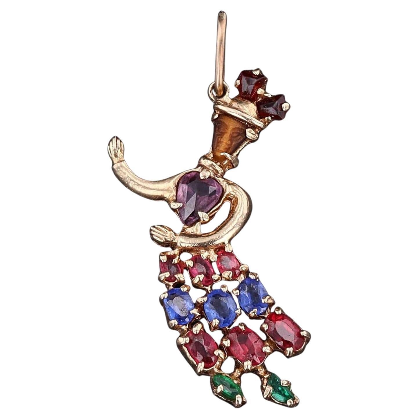 Ciondolo a forma di ballerina vintage in oro 14k