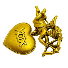 Vintage DANECRAFT signed gold tone cupid heart designer brooch