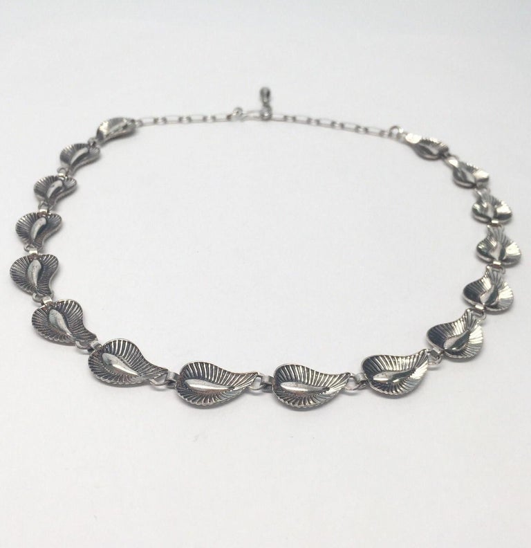 Vintage Danecraft Sterling Silver Small Leaf Link Necklace For Sale at ...