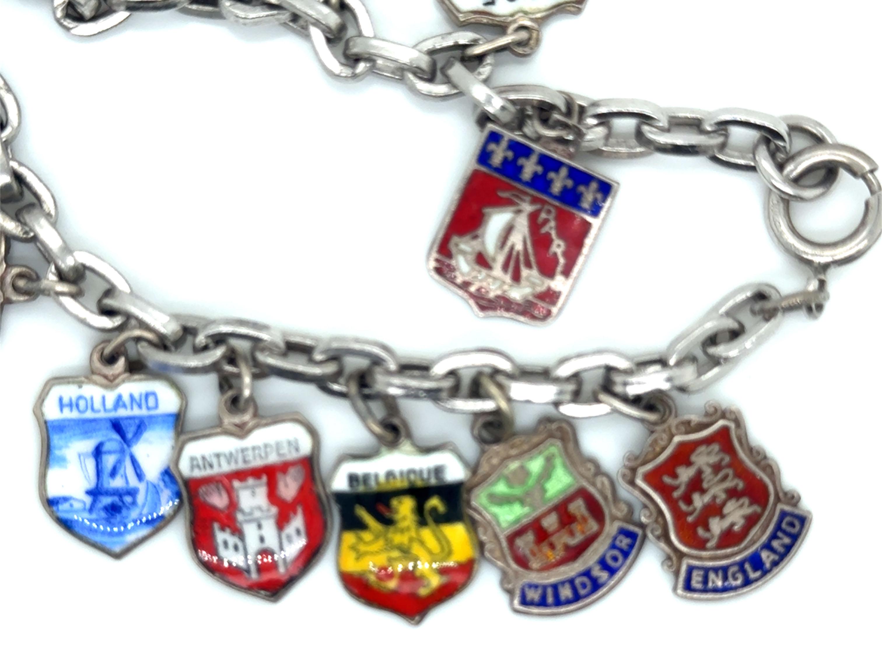 Vintage Danecraft Travel Enamel Charm Bracelet Sterling Silver Europe en venta 1