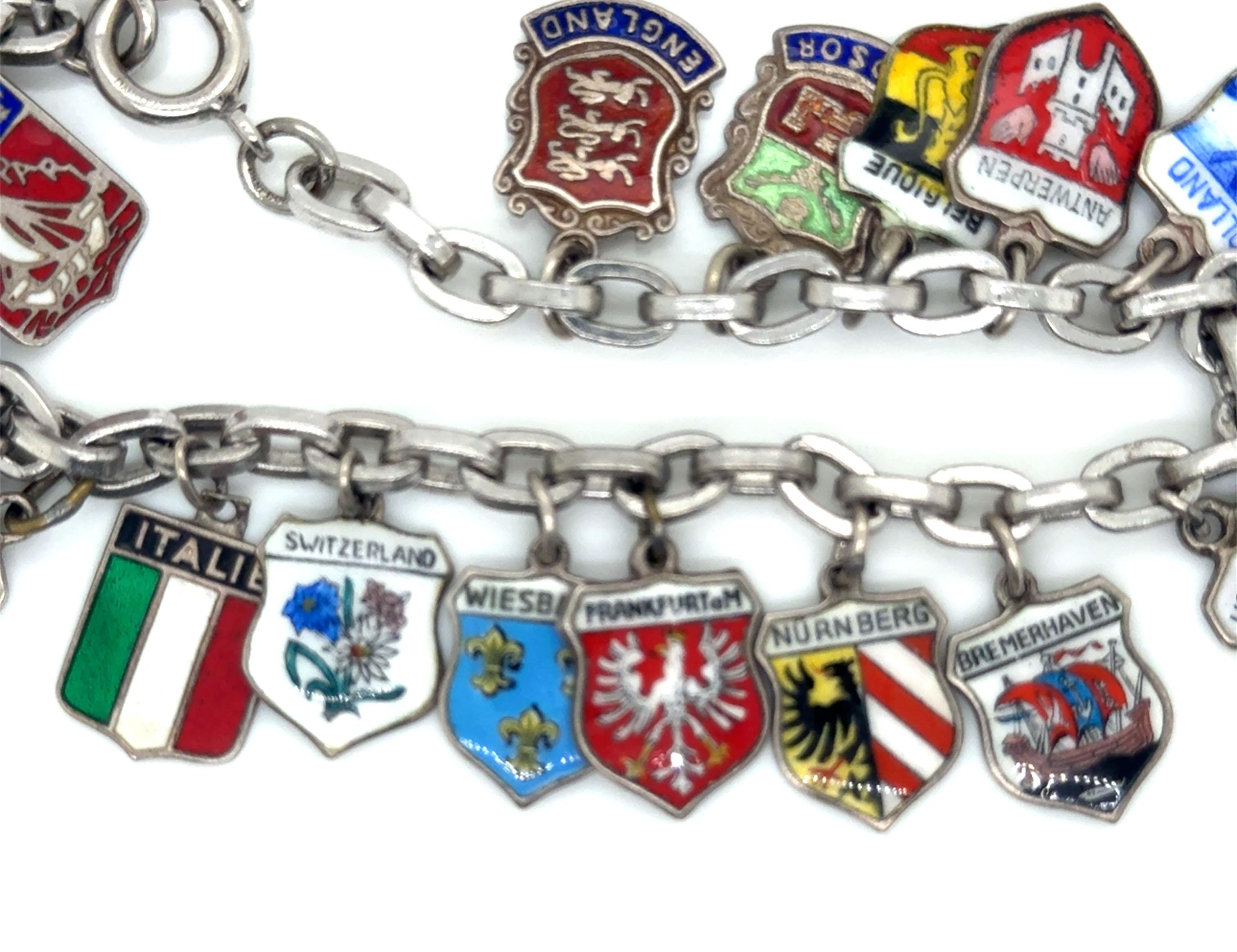 Vintage Danecraft Travel Enamel Charm Bracelet Sterling Silver Europe en venta 2