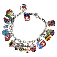 Vintage Danecraft Travel Enamel Charm Bracelet Sterling Silver Europe