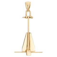 Vintage Danforth Anchor Pendant 3D 14k Yellow Gold Charm Nautical Ocean Jewelry
