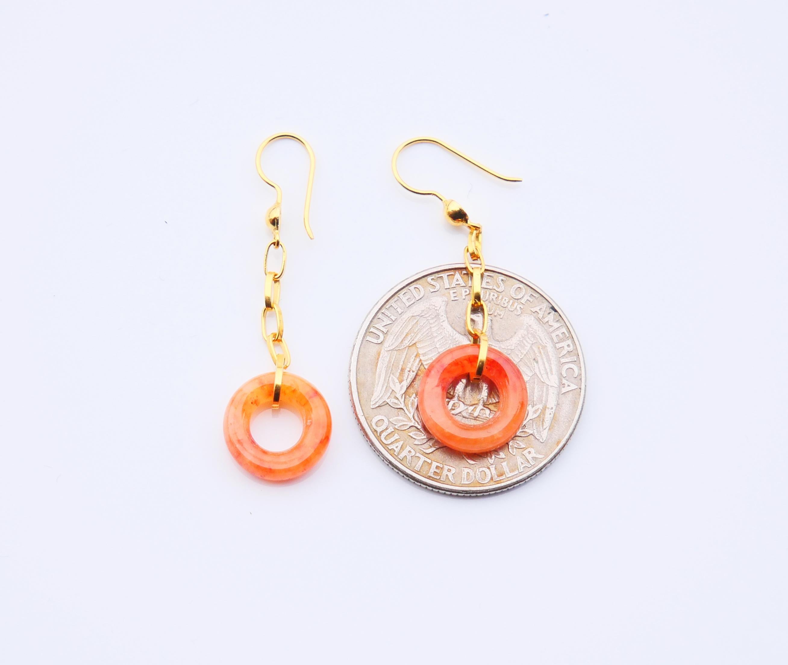 Vintage dangle Bagels Earrings Carnelian solid 18K Gold / 1.72 gr For Sale 6