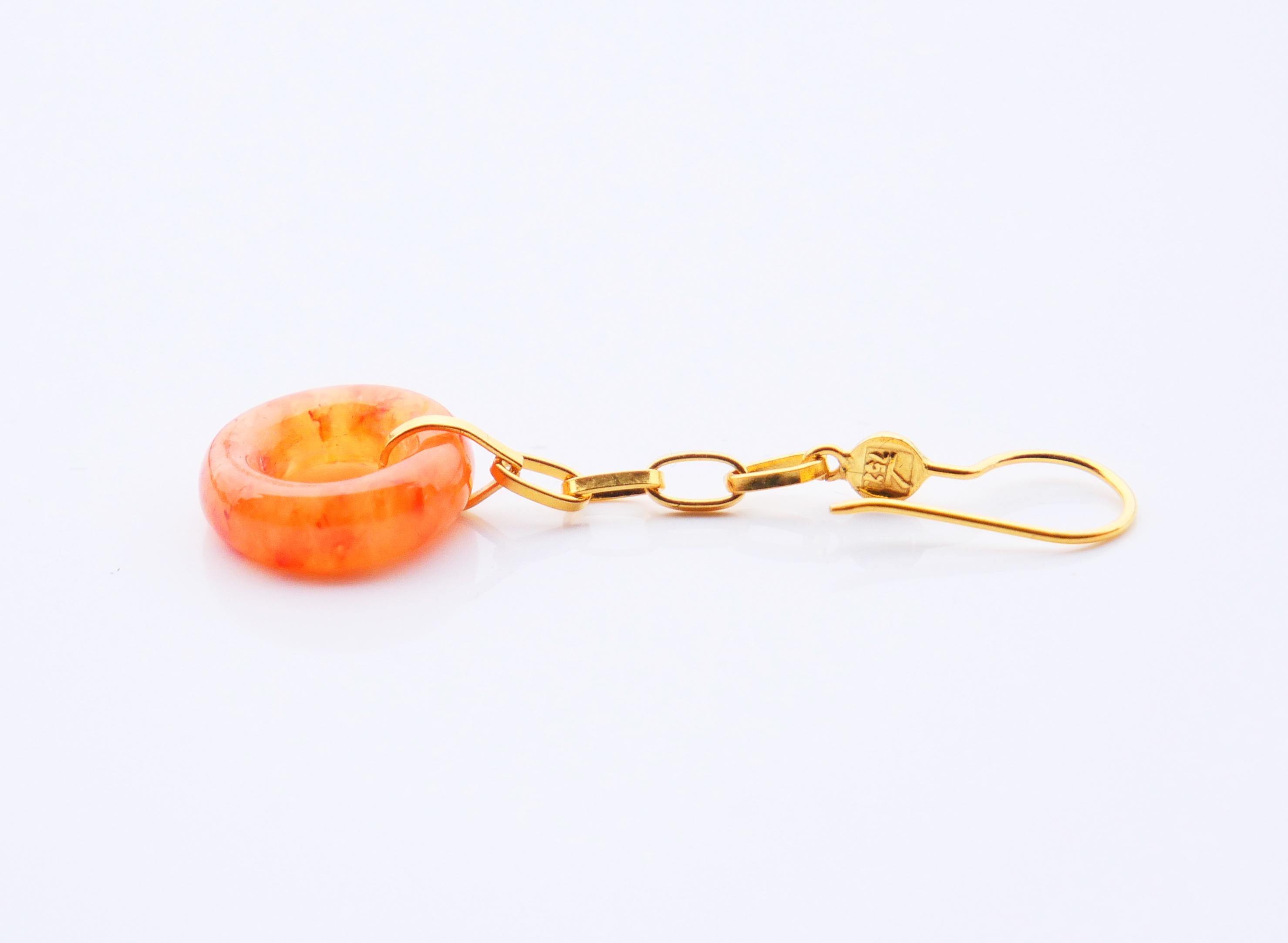 Women's Vintage dangle Bagels Earrings Carnelian solid 18K Gold / 1.72 gr For Sale