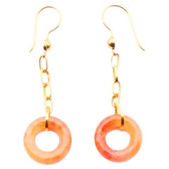 Vintage dangle Bagels Earrings Carnelian solid 18K Gold / 1.72 gr