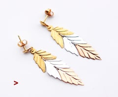 Vintage Dangle Earrings Leaves solid 18K Gold Yellow White Red /4.5gr