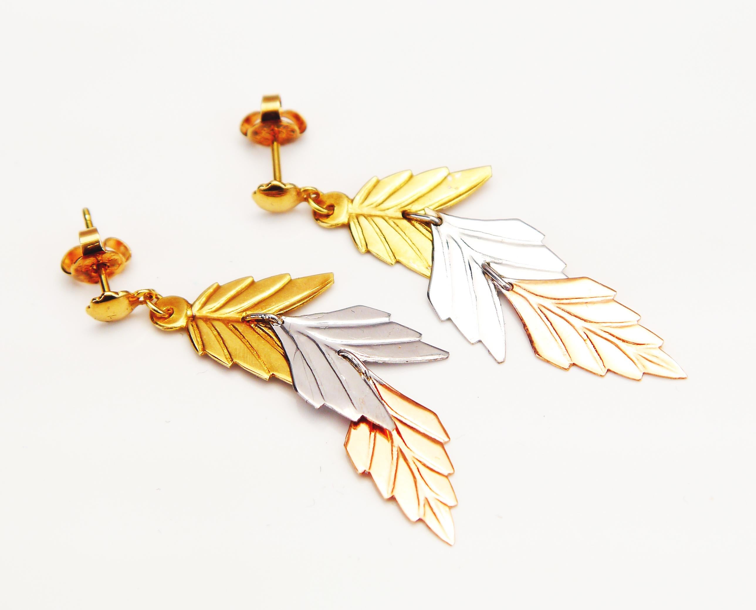 Vintage Dangle Earrings Leaves massiv 18K Gold Gelb Weiß Rot /4.5gr Damen im Angebot