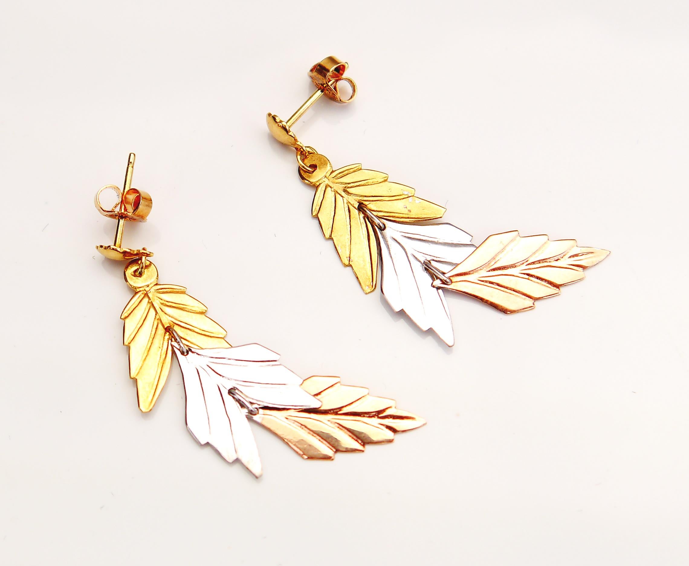 Vintage Dangle Earrings Leaves massiv 18K Gold Gelb Weiß Rot /4.5gr im Angebot 3
