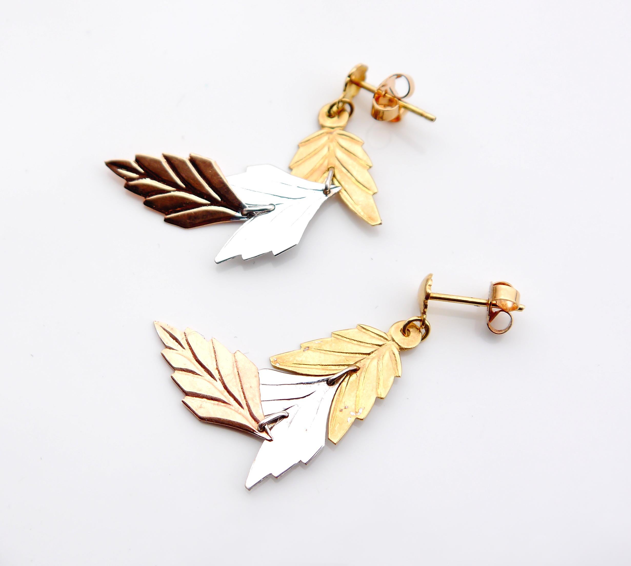 Vintage Dangle Earrings Leaves massiv 18K Gold Gelb Weiß Rot /4.5gr im Angebot 4