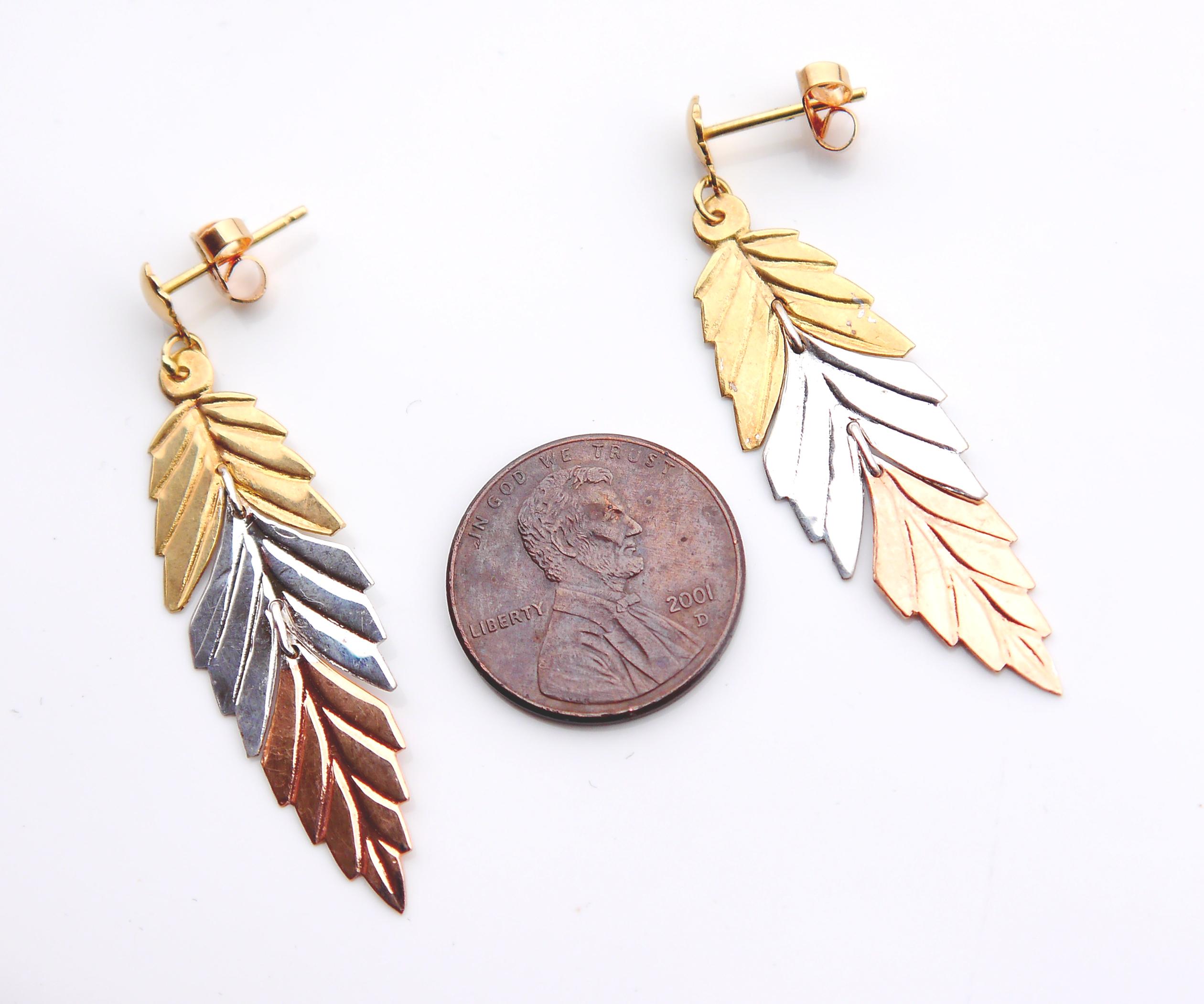 Vintage Dangle Earrings Leaves massiv 18K Gold Gelb Weiß Rot /4.5gr im Angebot 5