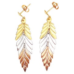 Vintage Dangle Earrings Leaves massiv 18K Gold Gelb Weiß Rot /4.5gr