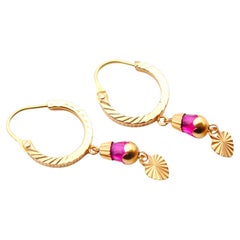 Vintage Dangle Earrings Ruby solid 21K Gold / 2.6 g