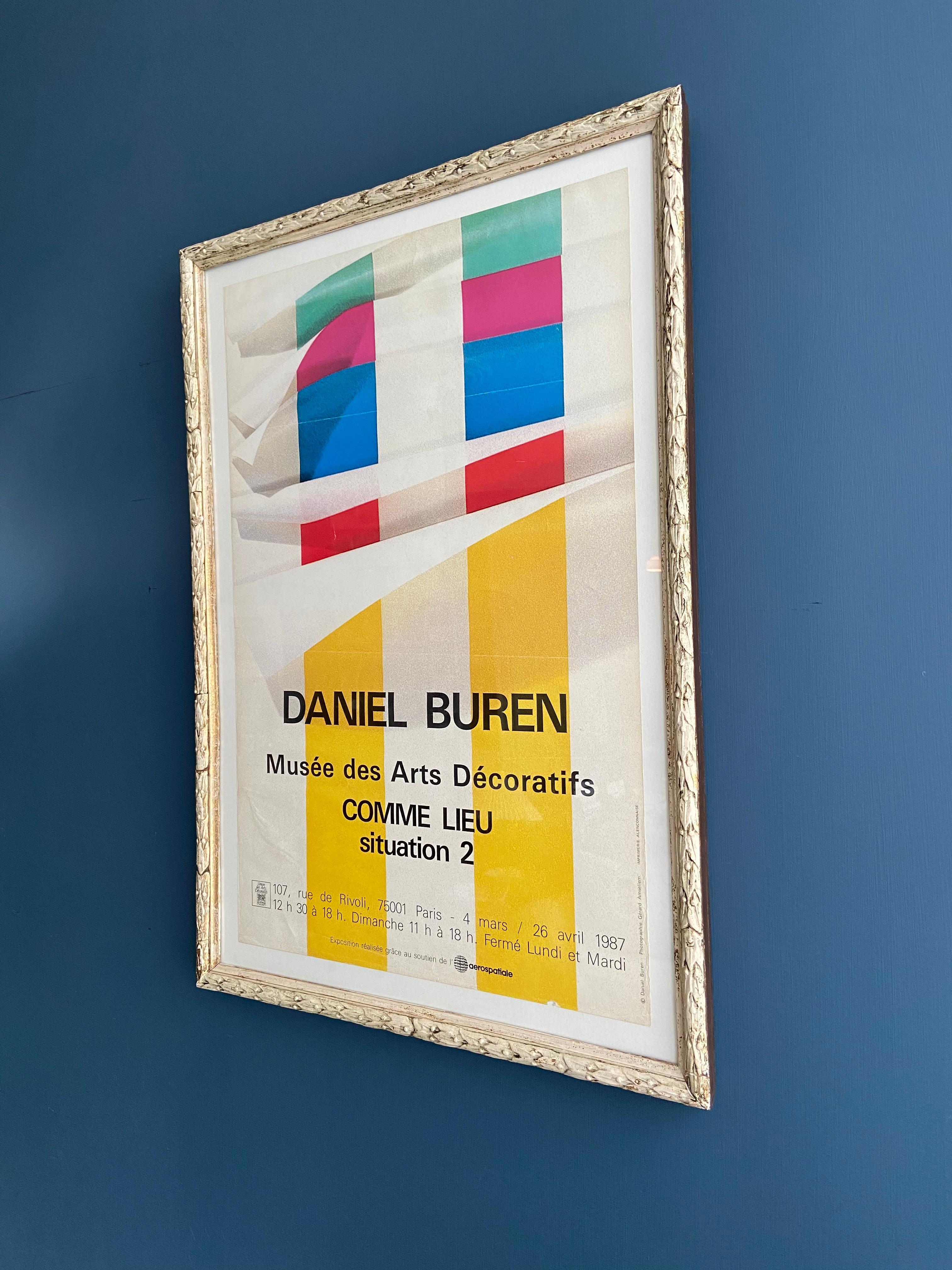 Français Affiche d'exposition vintage « Comme Lieu, situation 2 » de Daniel Buren, France, 1987 en vente