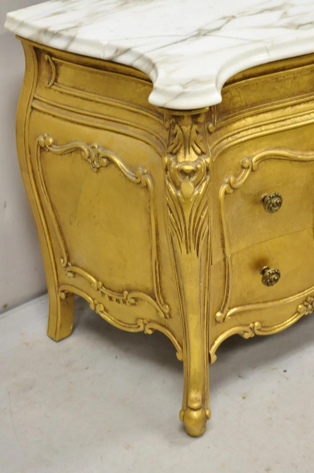 Vintage Daniel Jones French Louis XV Style Gold Bombe Marble Top Nightstand For Sale 5