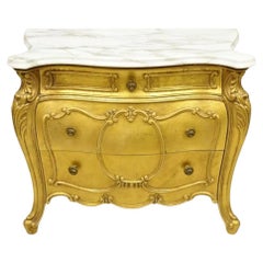 Retro Daniel Jones French Louis XV Style Gold Bombe Marble Top Nightstand