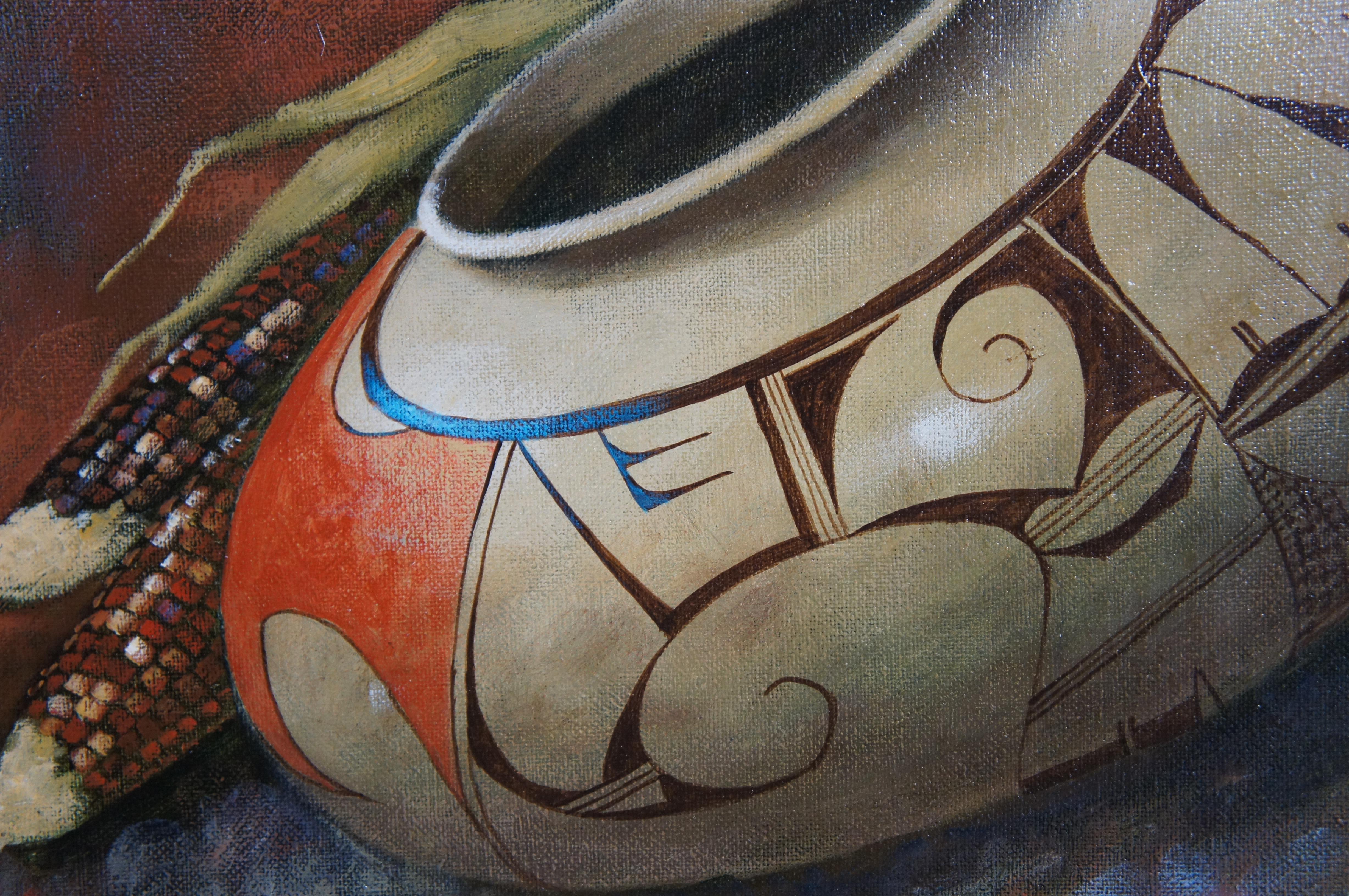 20th Century Vintage Daniel Yazzie Navajo Southwestern Still Life Painting Oil on Canvas 30