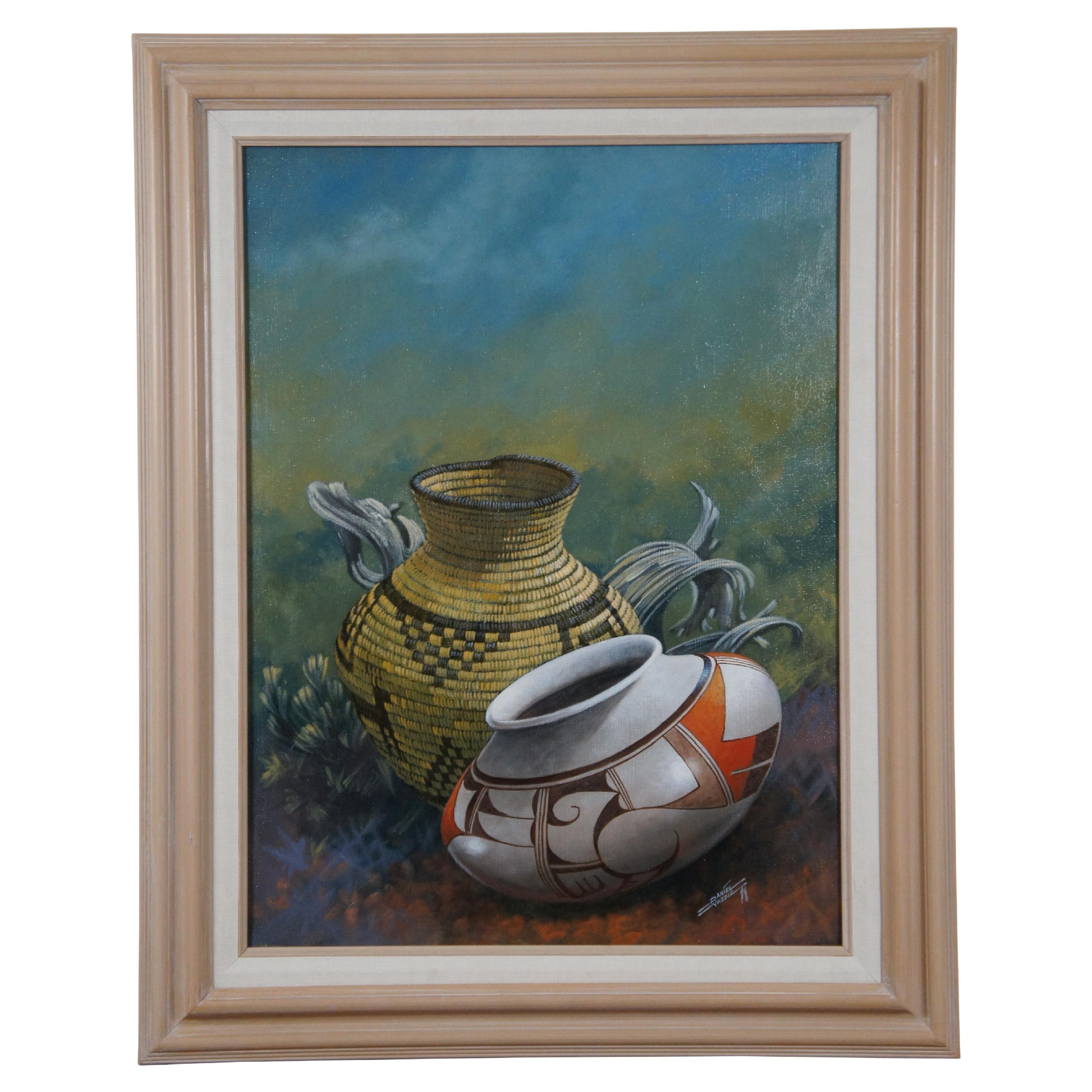 Vintage Daniel Yazzie Navajo Southwestern Still Life Painting Oil on Canvas 30" For Sale