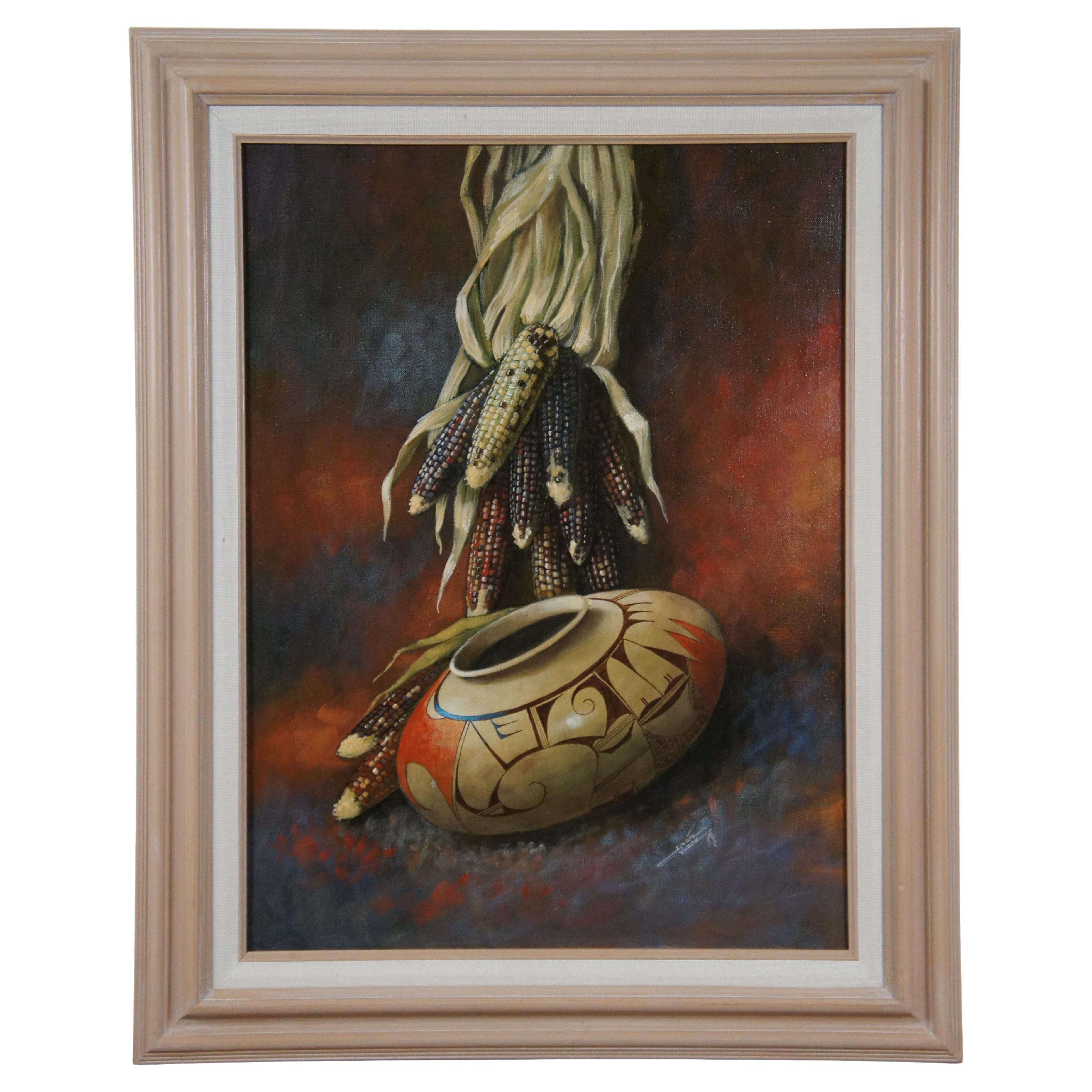 Vintage Daniel Yazzie Navajo Southwestern Still Life Painting Oil on Canvas 30"