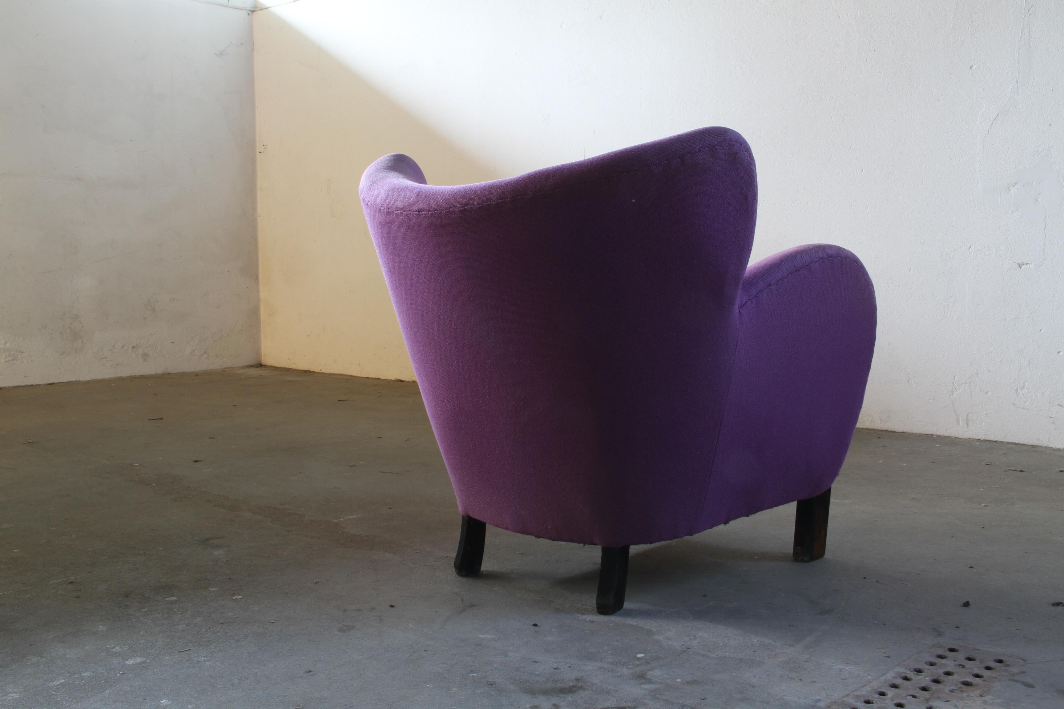 Vintage Danish 1930s Club Lounge Chair, Style of Fritz Hansen & Flemming Lassen For Sale 11