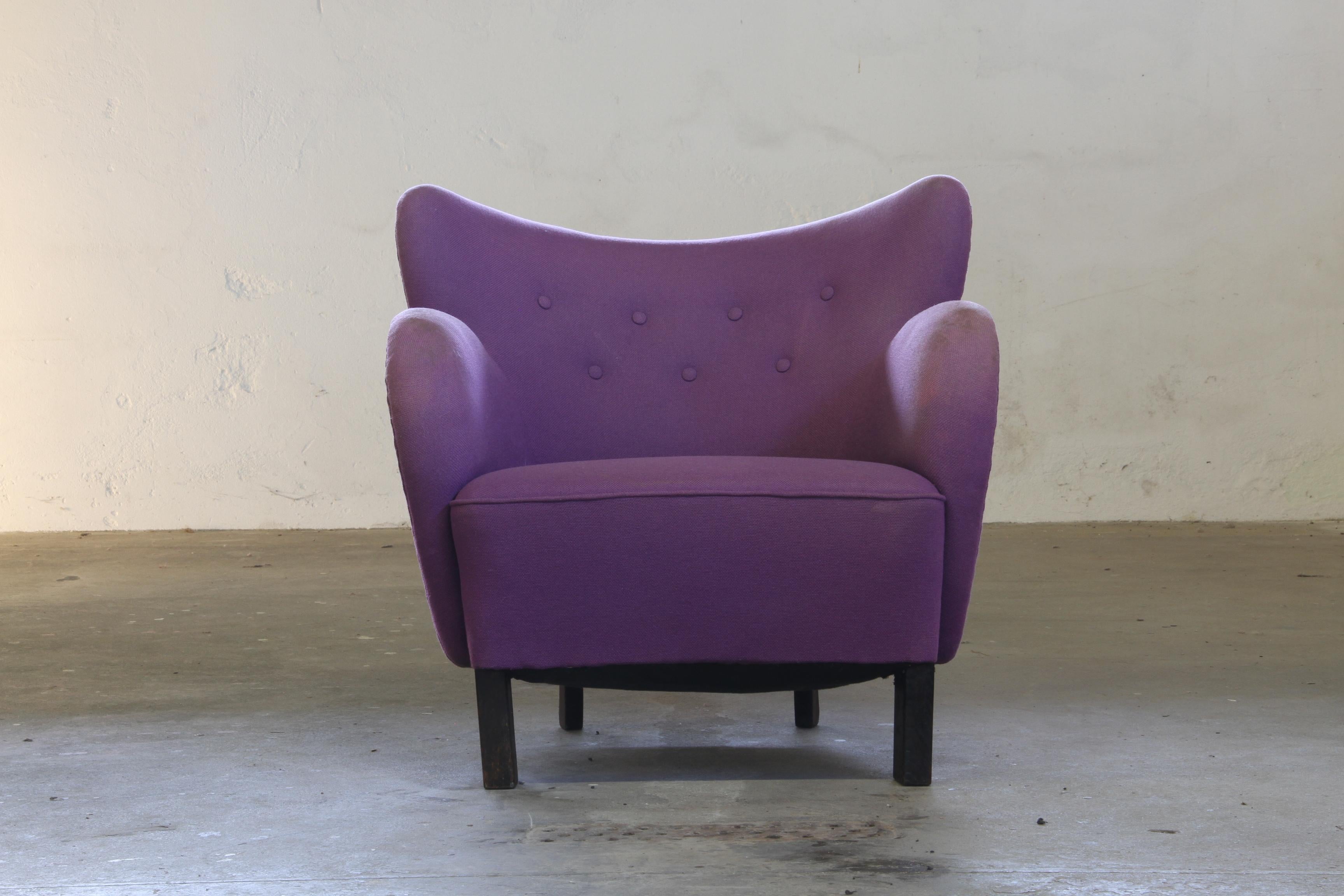 Mid-Century Modern Vintage Danish 1930s Club Lounge Chair, Style of Fritz Hansen & Flemming Lassen For Sale