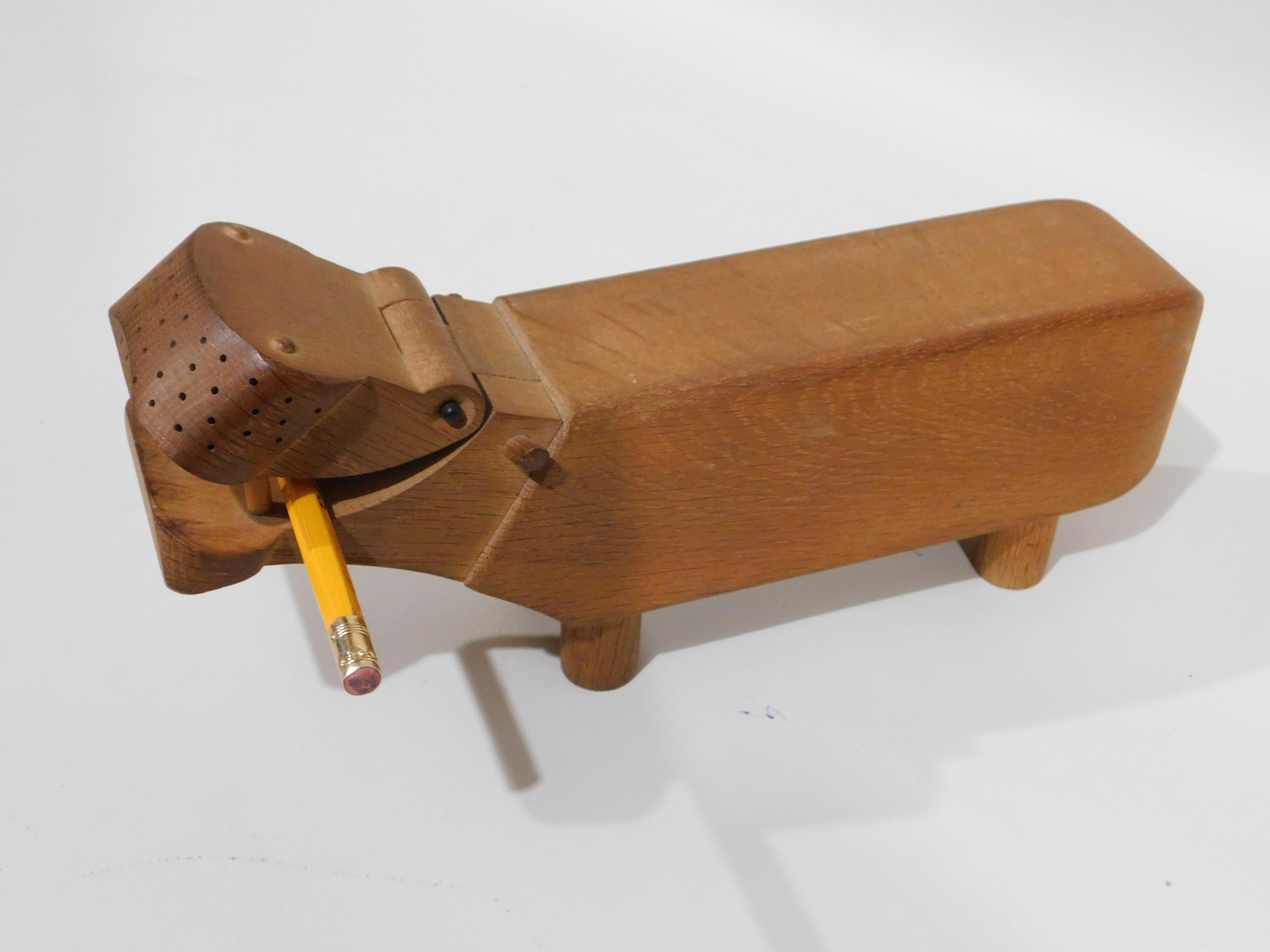 Mid-Century Modern Vintage Danish 1950s Kay Bojesen Hippo Wooden Oak Desk Pencil Holder Figurine For Sale